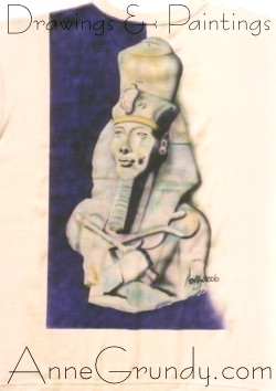 Akhenaten Textile Ink Airbrushed Portrait Painting of an Egyptian Statue on a T-shirt annegrundy.com