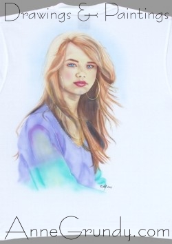 Indiana Evans from TV's Home & Away Textile Ink airbrushed portrait painting on a T-shirt annegrundy.com
