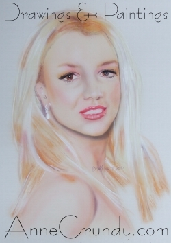 Britney Spears Acrylic Ink airbrushed portrait painting on white poster board annegrundy.com