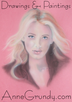 Female Model Acrylic Ink airbrushed portrait painting on pink poster board annegrundy.com