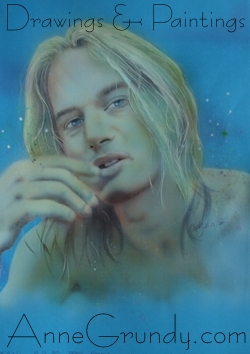 Travis Fimmel Acrylic Ink before he became a Viking airbrushed portrait painting on blue poster board annegrundy.com